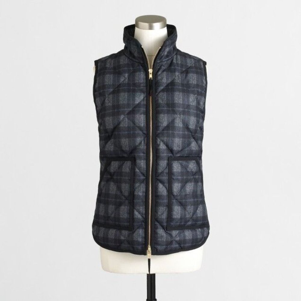 J. Crew Excursion Quilted Plaid Tartan Down Puffer Vest